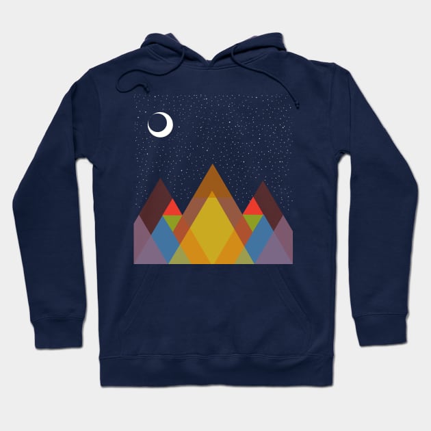 mountains landscape, starry night and waning moon Hoodie by SAMUEL FORMAS